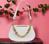 White leather classy sling bag for girls daily use, solid pattern design on display